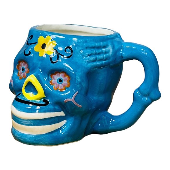 Pappasito's Cantina Day of The Dead 3D Skull Mug Blue EUC - Picture 3 of 12